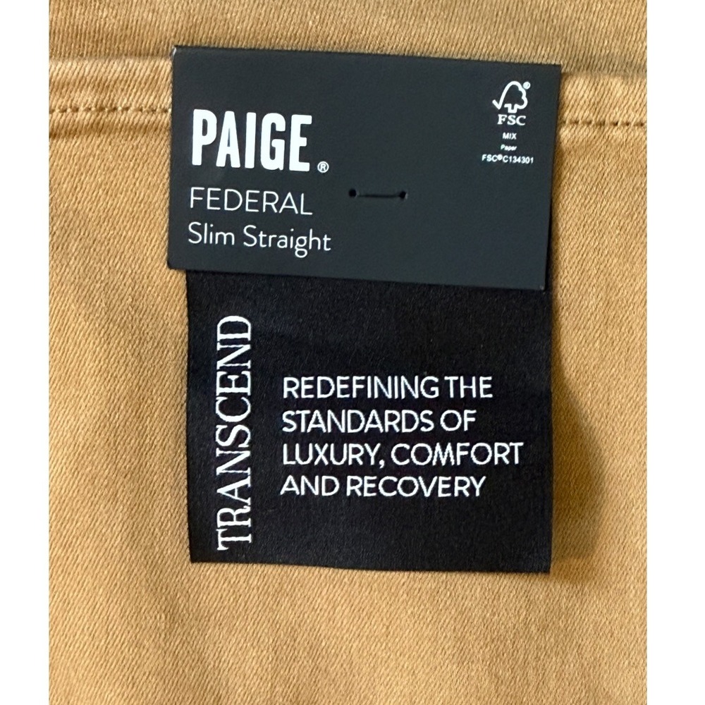 Paige Federal Slim Straight‎ Jeans Mens Size 38 Laurel Tan Transcend - Picture 3 of 8